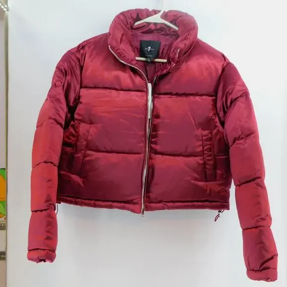 7 For All Mankind Women's Lined Puffer Jacket Coat Red  Small New - Picture 4 of 11